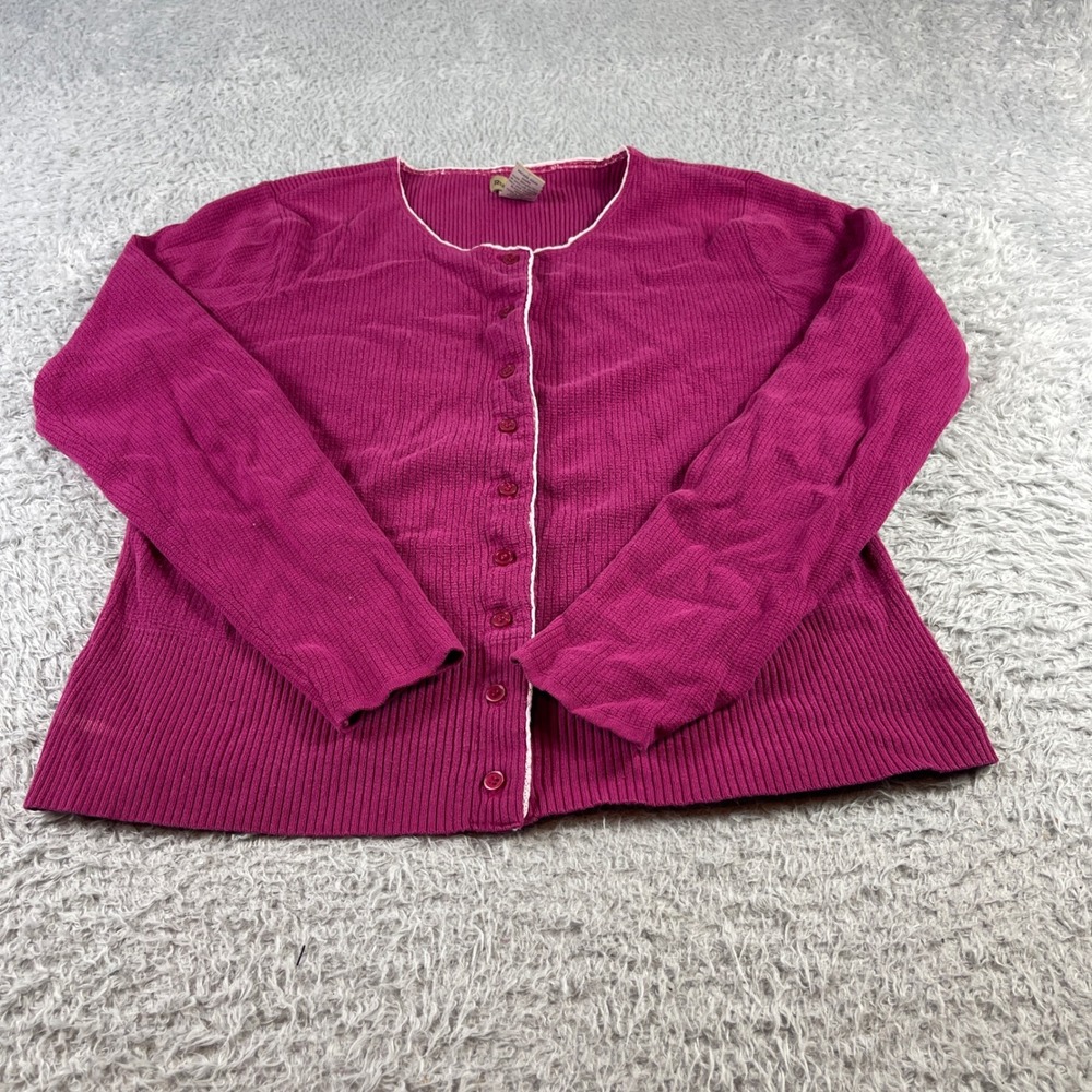 RuffHewn Womens Fuchsia Pink Ribbed Button Front Cardigan Sweater L